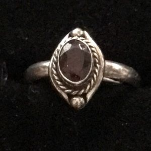 Vintage Red Garnet 925 Sterling Silver Ring